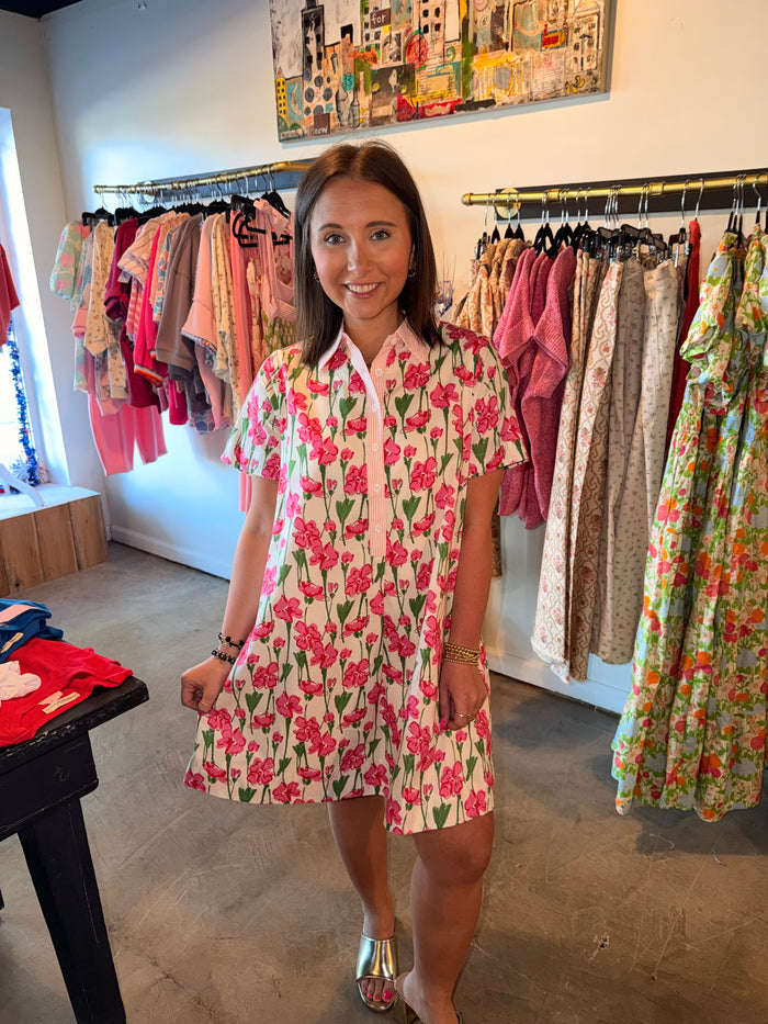 Floral Collar Mix Swing Dress