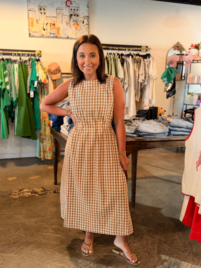 Gingham Sleeveless Midi Dress