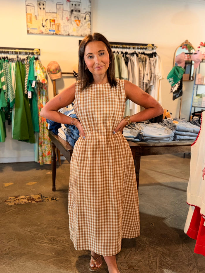 Gingham Sleeveless Midi Dress