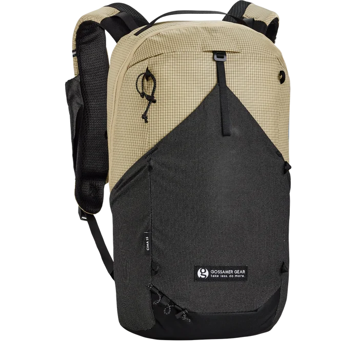 Gossamer Gear Cima 15 Daypack in tan/badlands colorway, front studio view with logo