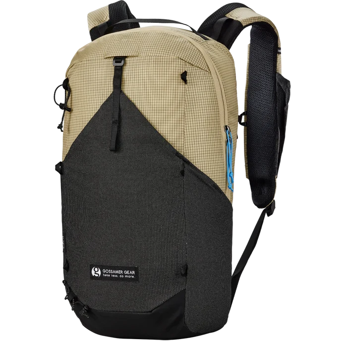 Gossamer Gear Cima 15 Daypack in tan/badlands colorway, angled front studio view