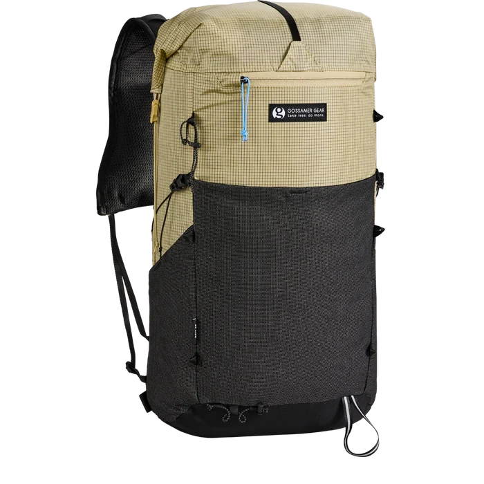 Gossamer Gear Grit 28L Fastpack in tan/badlands colorway, opposite angled front studio view