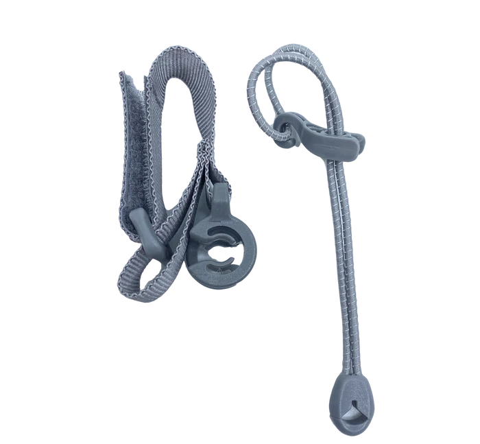 Gossamer Gear Handsfree Umbrella Clamp – Velcro strap clip and elastic cord loop, studio view