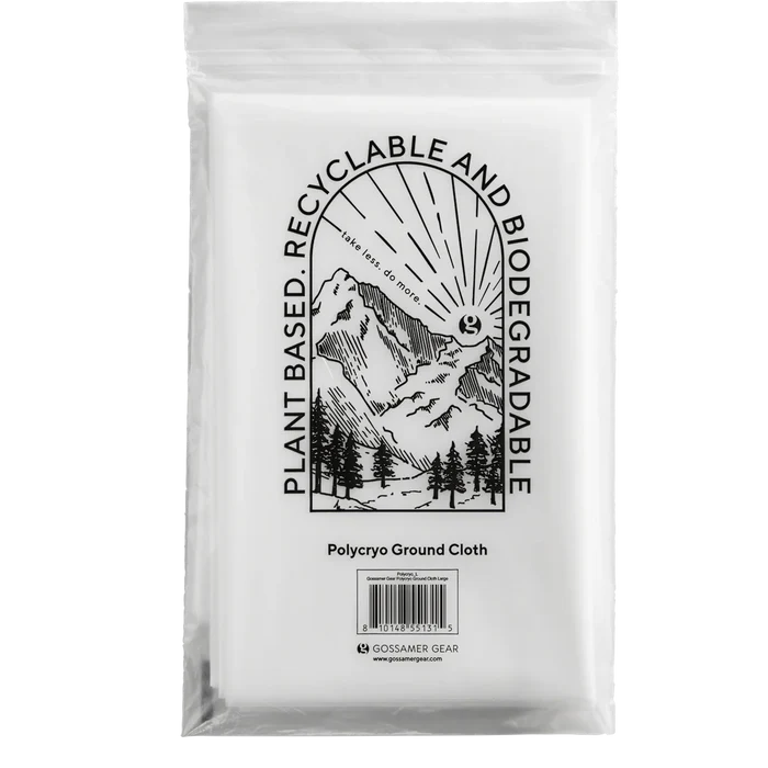 Gossamer Gear Polycryo Ground Cloth packaging, plant-based recyclable and biodegradable