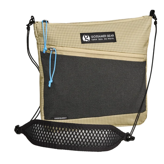 Gossamer Gear Sidequest in tan – front view with black mesh pocket