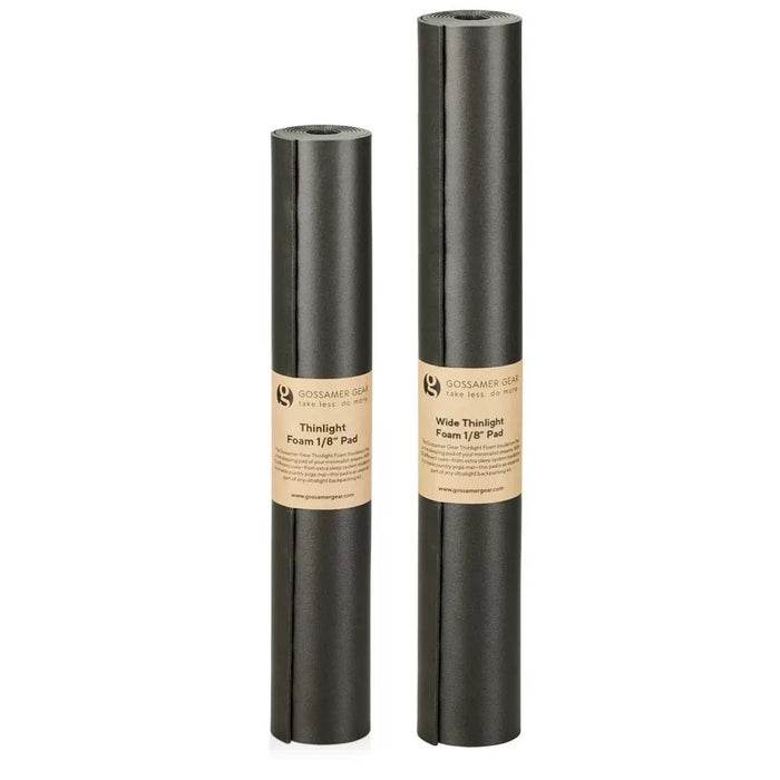 Gossamer Gear Thinlight Foam Pad 1/8" – standard and Wide rolls side by side for size comparison