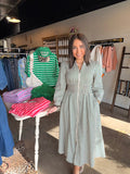 Green Stripe Cinched Midi