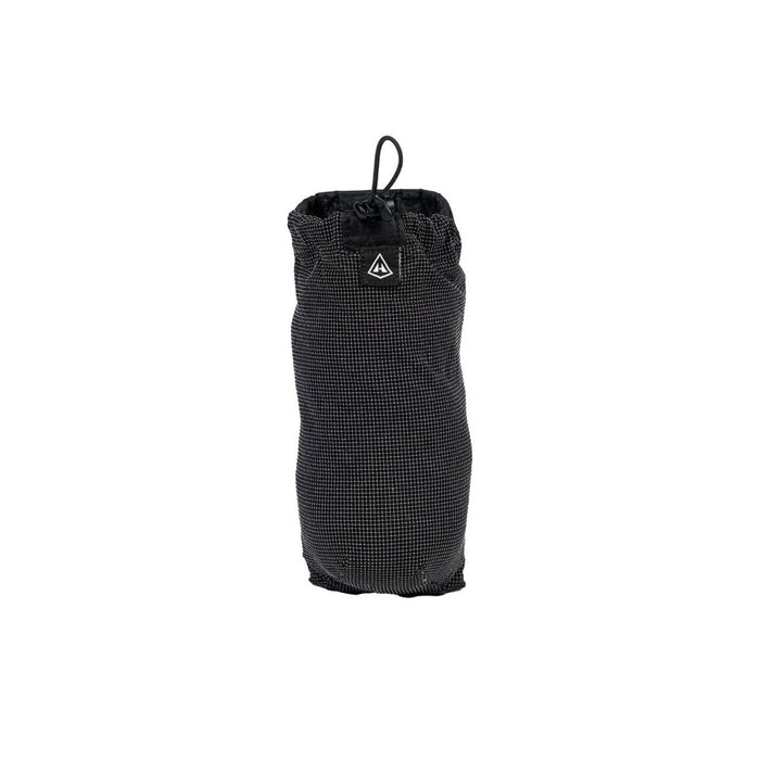 Hyperlite Mountain Gear Bottle Pocket in black grid Dyneema, front view with drawcord top