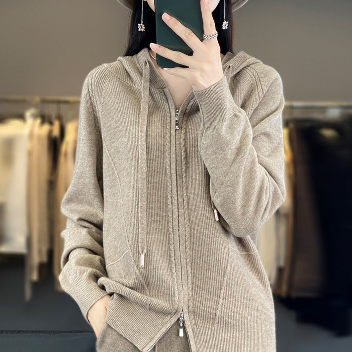Hoodie Knitted Zipper Thickening Coat - Livefree