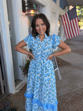 Hydrangea Ruffle Flutter Maxi Dress