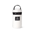 Hyperlite Mountain Gear Insulator bottle koozie in white with carry handle – studio view