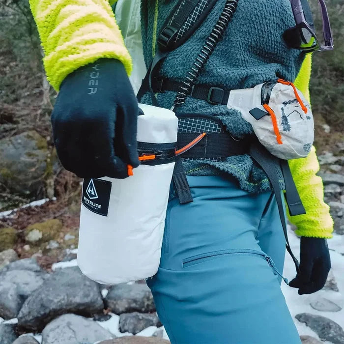 Hyperlite Mountain Gear Insulator open showing a bottle inside, studio view