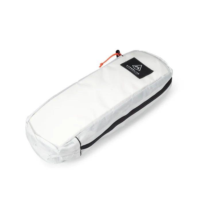 Hyperlite Mountain Gear Prism Crampon Bag closed in white – angled studio view