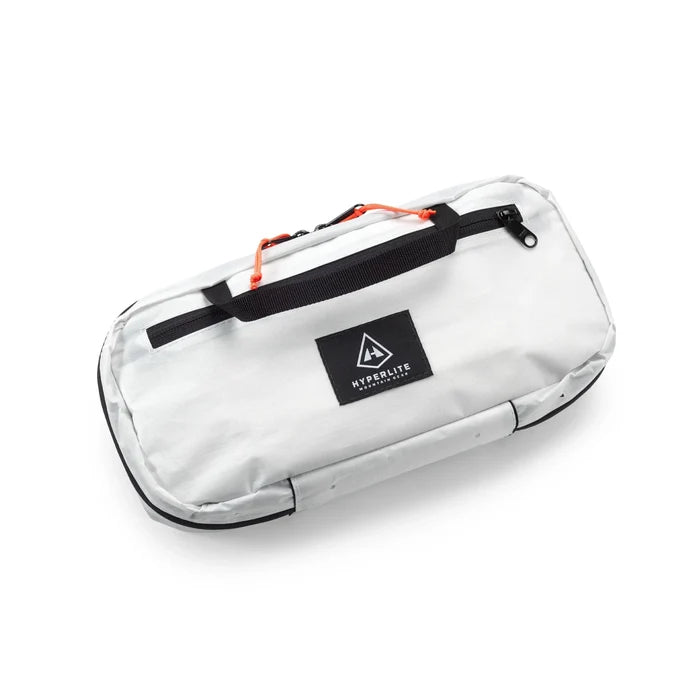 Hyperlite Mountain Gear Prism Ice Screw Case closed in white – angled studio view