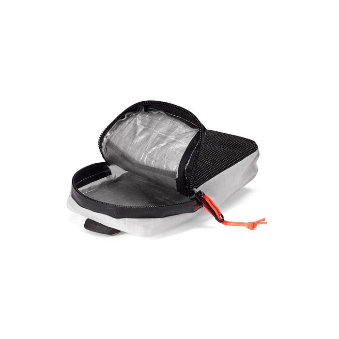 Hyperlite Mountain Gear Shoulder pocket unzipped and open, showing the Dyneema interior