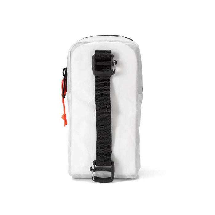 Hyperlite Mountain Gear Shoulder pocket in white – back view with webbing attachment strap