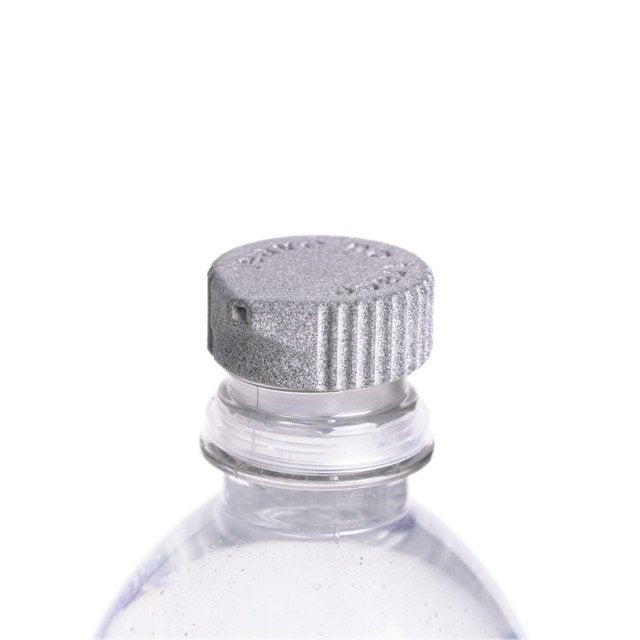 Igneous Bottle Cap Bidet – grey cap screwed onto a plastic bottle