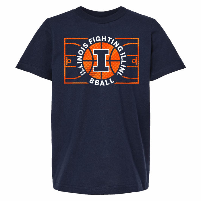 Illinois Basketball Court Youth Navy T-Shirt