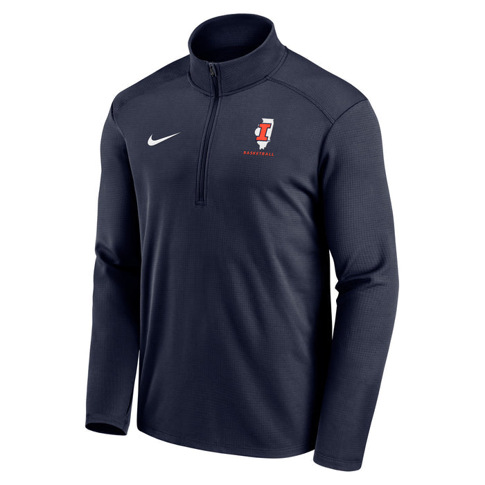 Illinois Basketball State Shape Navy Nike Half-Zip