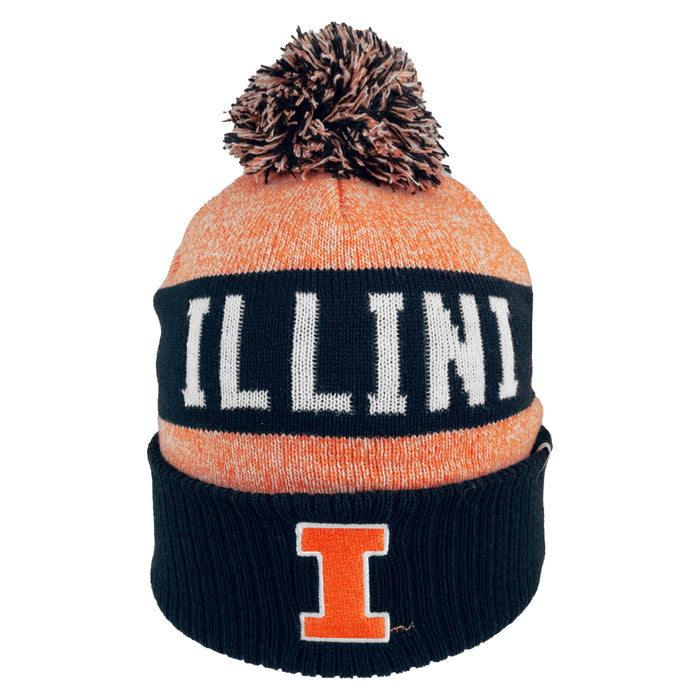 Illinois Beanie Navy/Orange Fighting Illini Pom