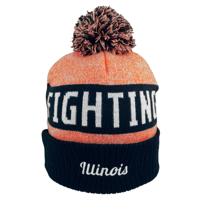 Illinois Beanie Navy/Orange Fighting Illini Pom