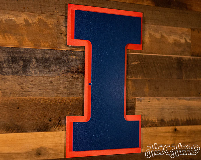 Illinois Fighting Illini Block "I" in BLUE 3D Vintage Metal Wall Art 23'' x 16''