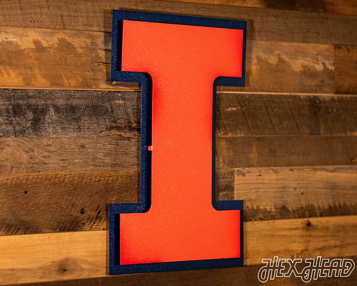 Illinois Fighting Illini Block "I" in ORANGE 3D Vintage Metal Wall Art 16.5'' x 11.5''