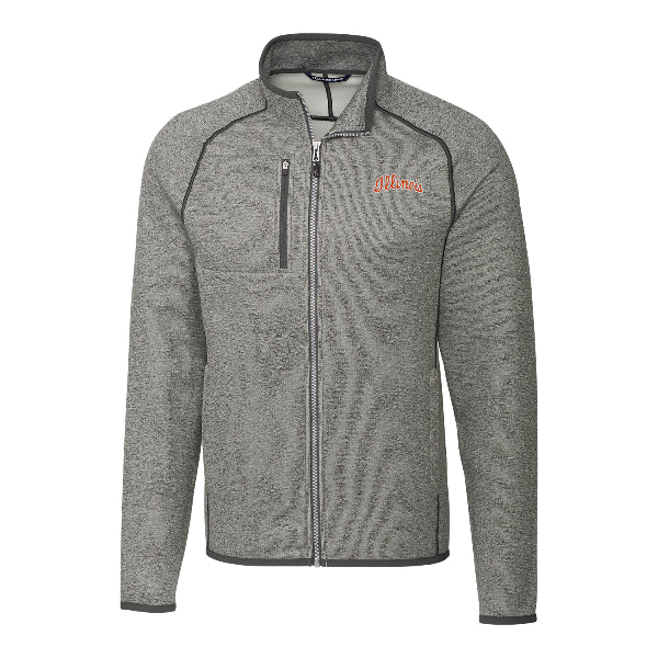Illinois Fighting Illini Cutter & Buck Knit Men's Heather Grey Mainsail Sweater Full-Zip Jacket
