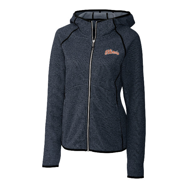 Illinois Fighting Illini Cutter & Buck Mainsail Sweater-Knit Hoodie Womens Full Zip Jacket