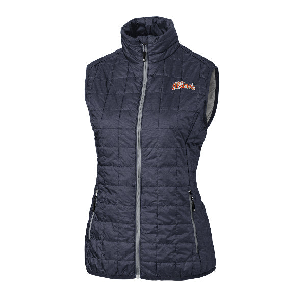 Illinois Fighting Illini Cutter & Buck Women's Navy Rainier Insulated Full Zip Puffer Vest