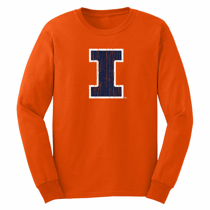 Illinois Fighting Illini Distressed Block I Orange Long-Sleeve T-Shirt