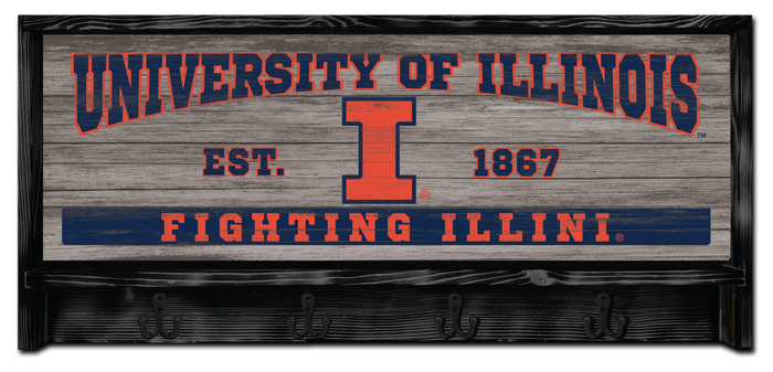 Illinois Fighting Illini Est. 1867 Wooden Coat Rack