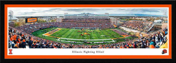 Illinois Fighting Illini Football Panoramic Picture - Memorial Stadium Fan Cave Decor w/ Select Frame