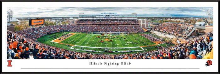 Illinois Fighting Illini Football Panoramic Picture - Memorial Stadium Fan Cave Decor w/ Standard Frame