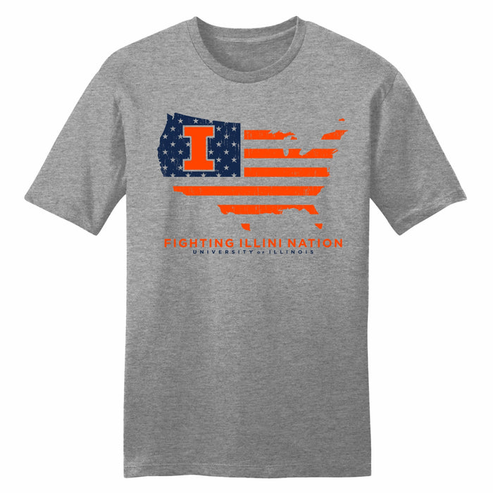 Illinois Fighting Illini Nation Patriotic Tee Grey