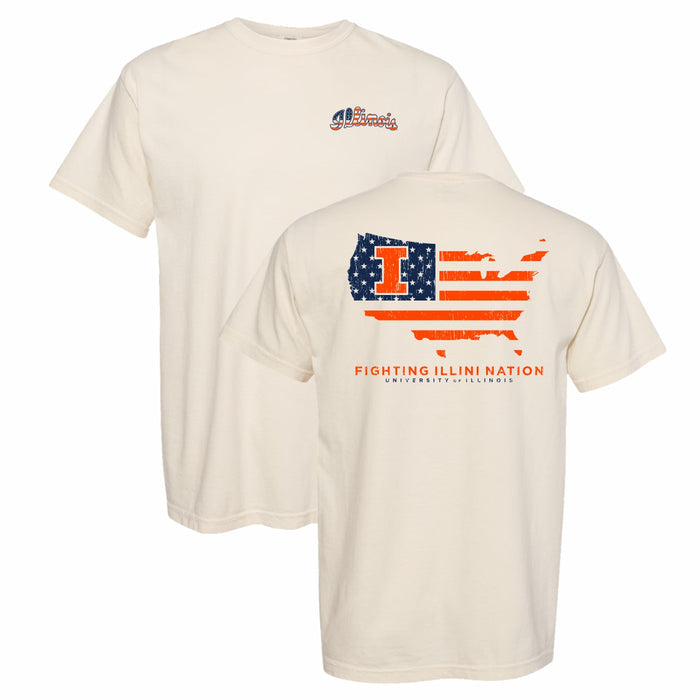 Illinois Fighting Illini Nation Patriotic Tee Tan