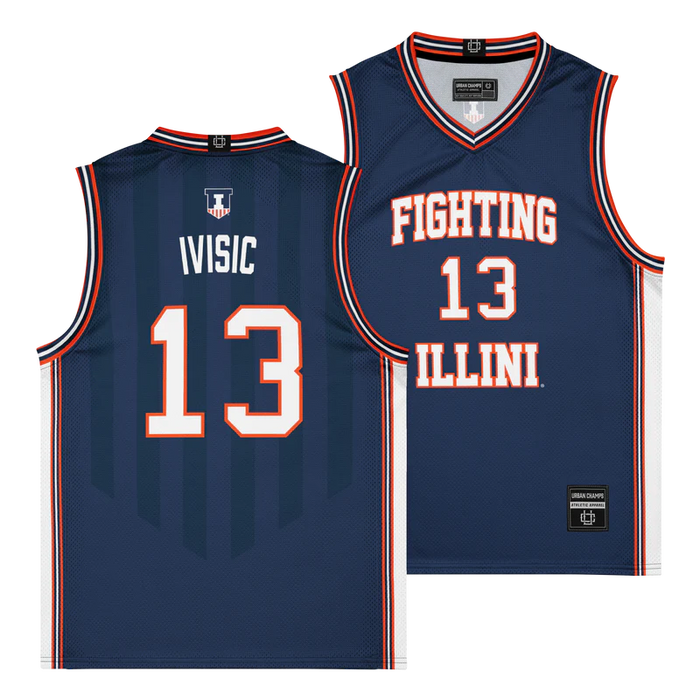 Illinois Fighting Illini NIL Basketball Jersey Navy Youth #13 Ivisic