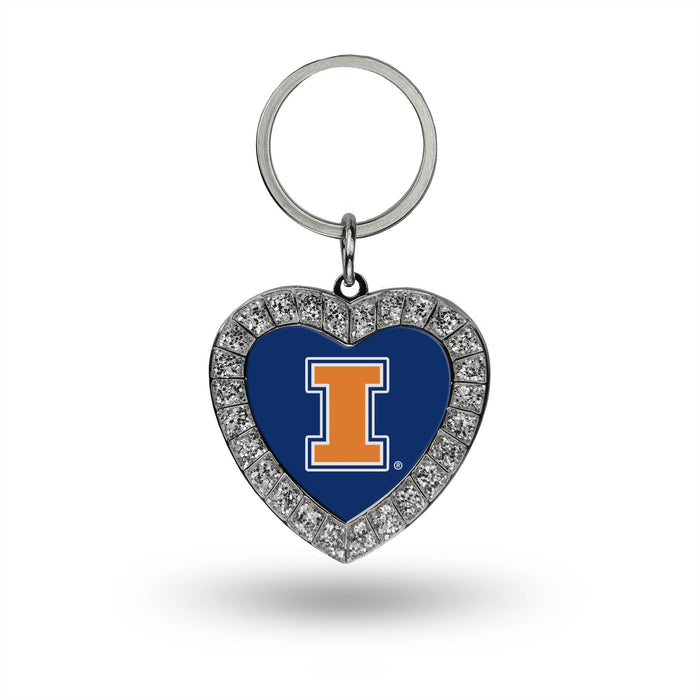 Illinois Fighting Illini Rhinestone Silver Keychain