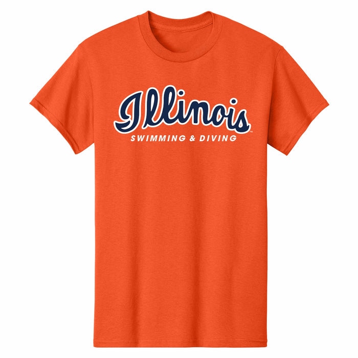 Illinois Fighting Illini Swimming & Diving T-Shirt Orange Script