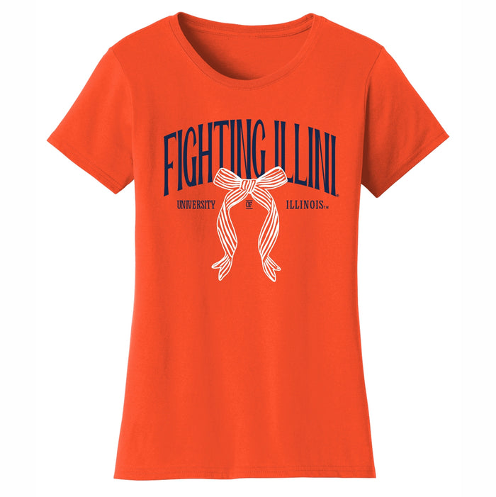 Illinois Fighting Illini T-Shirt Women's Orange Arch Bow