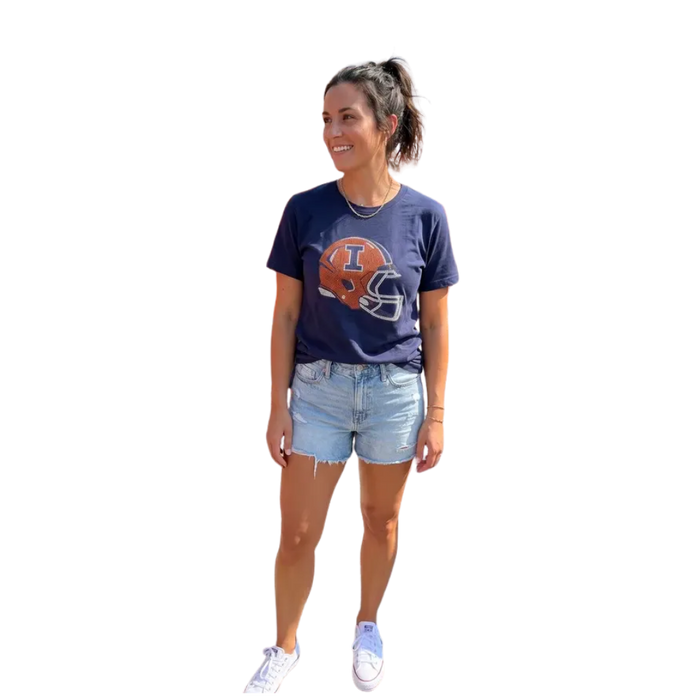 Illinois Fighting Illini Women's Helmet Rhinestone Short Sleeve Tee