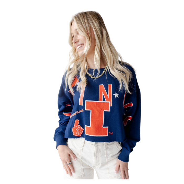 Illinois Fighting Illini Women's Patched up Crop Crew