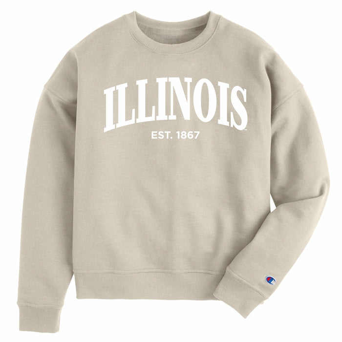 Illinois Fighting Illini Women's Tan Serif Arch Crew