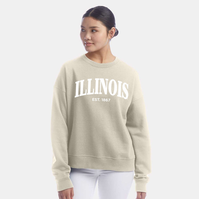 Illinois Fighting Illini Women's Tan Serif Arch Crew