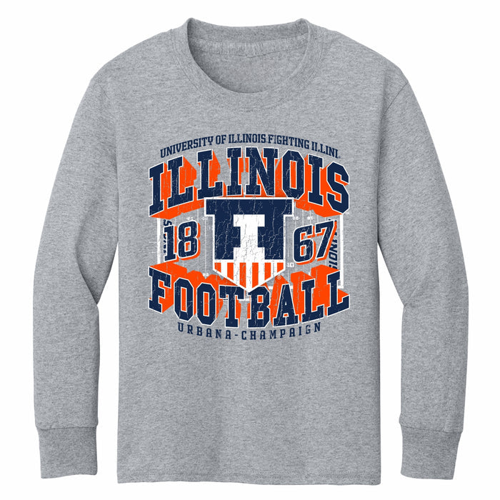 Illinois Fighting Illini Youth Football Field Long Sleeve Tee