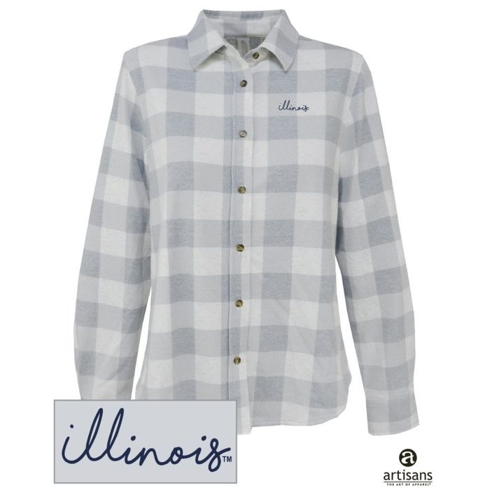 Illinois Flannel Shirt Women's Grey Plaid Script