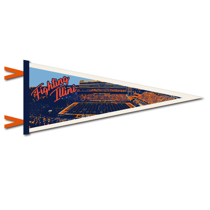 Illinois Football Stadium Pennant 12x30" Cream/Color