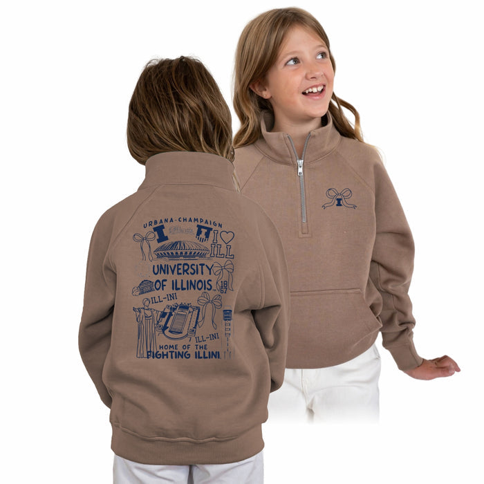 Illinois Girls Quarter-Zip Brown Bows Front/Back
