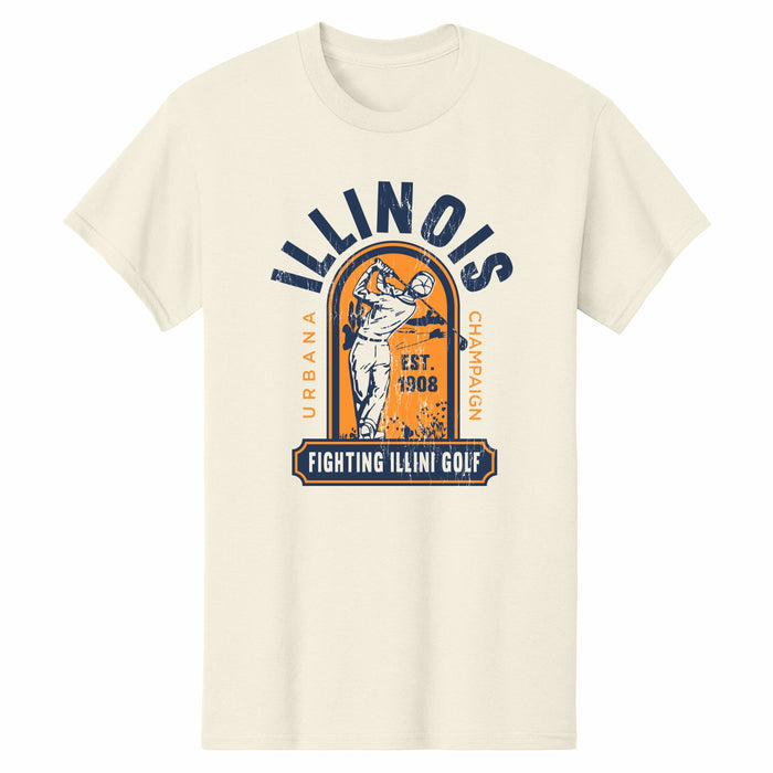 Illinois Golf Shirt Tan Arch Fighting Illini