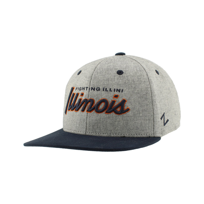 Illinois Hat Grey Script Flatbill Snapback
